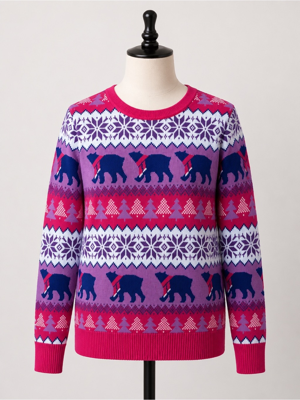 Holiday Lane Women's Pink Purple Sweater Polar Bear Holiday Winter XL